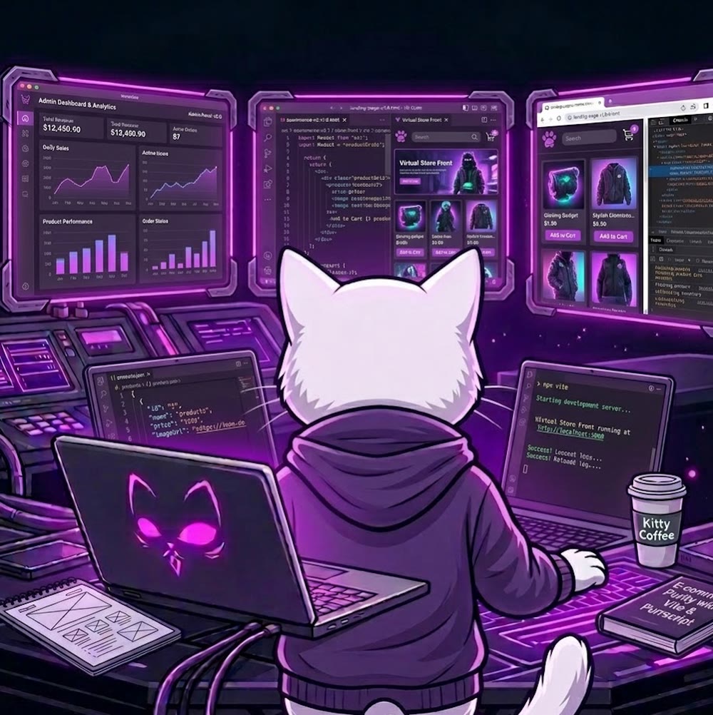 Ilustración: el gato de Codcol escribe código con un café al lado